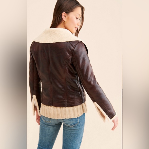Anthropologie x Bernardo-  Chocolate Moto Jacket with faux fur lining.Size L - Picture 2 of 11